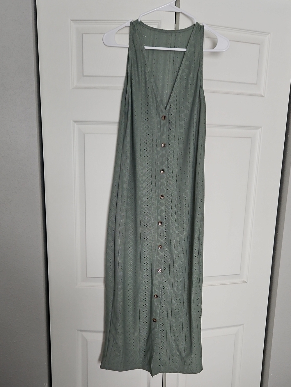 Button-Front Eyelet Maxi Dress - Sage Green